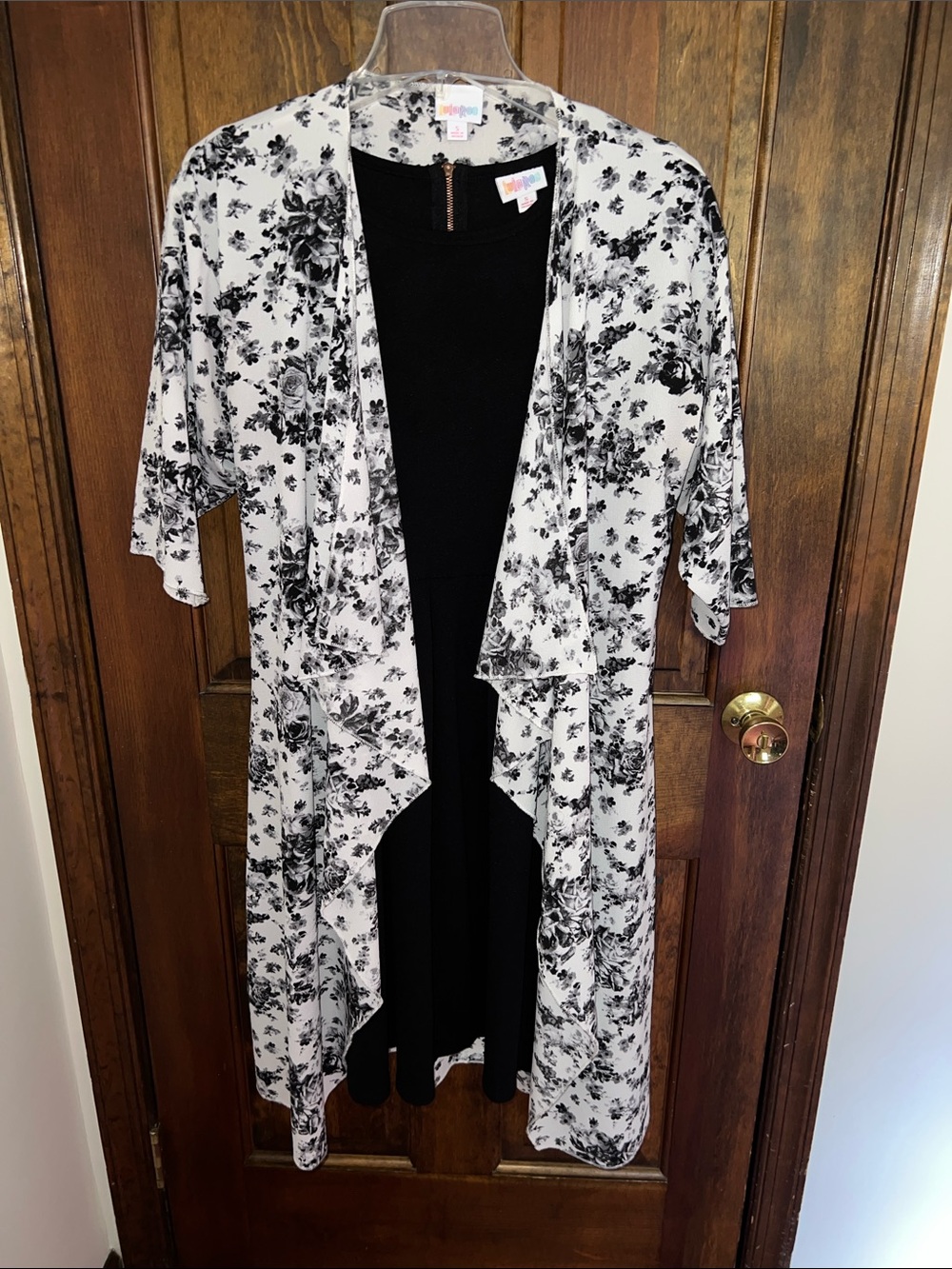 Lularoe Amelia dress and Floral Shirley open from kimono jacket.
